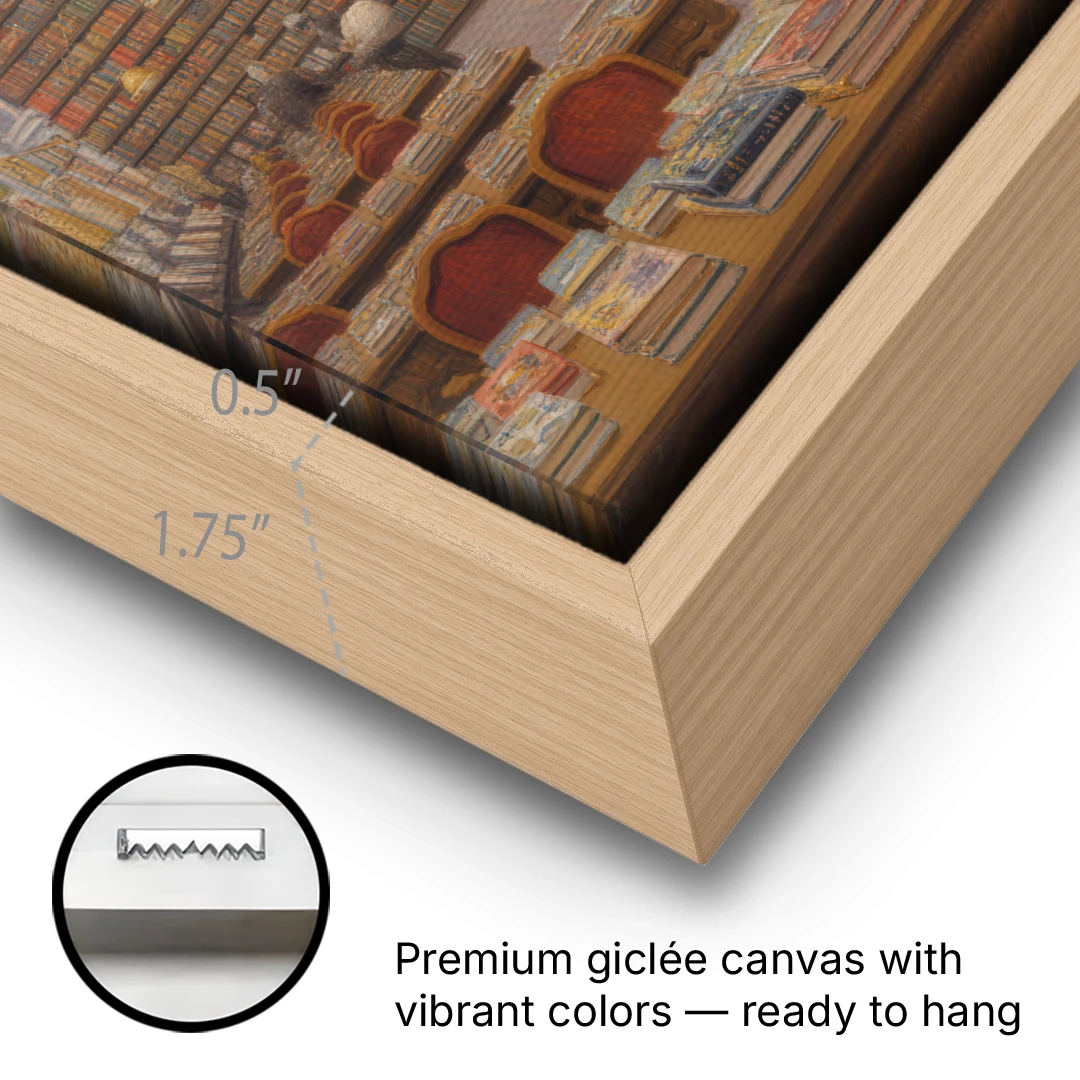 Biblioteca Palafoxiana - Oak Framed Canvas Wall Art - Gallery Wrap Corner