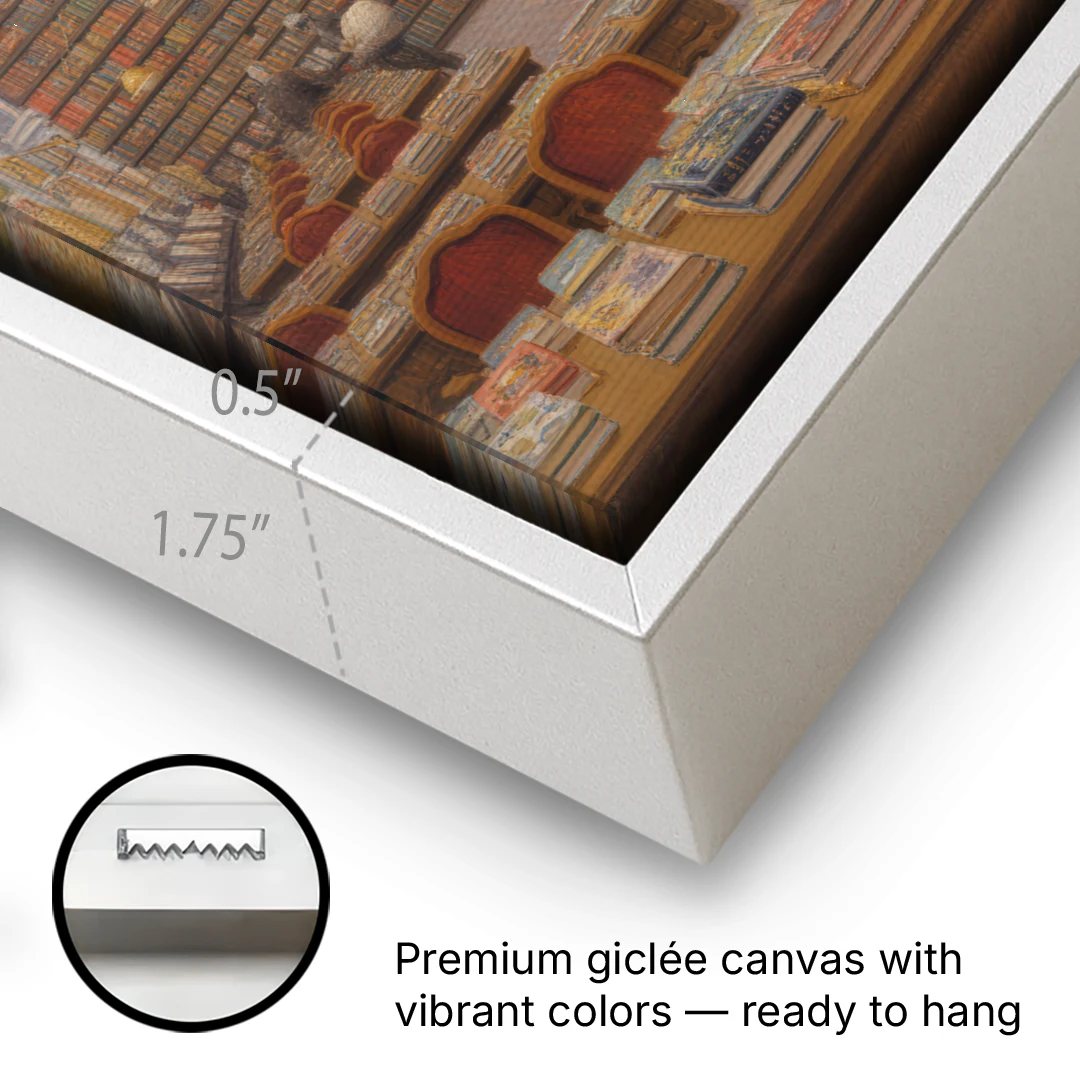 Biblioteca Palafoxiana - White Framed Canvas Wall Art - Gallery Wrap Corner