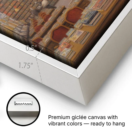 Biblioteca Palafoxiana - White Framed Canvas Wall Art - Gallery Wrap Corner