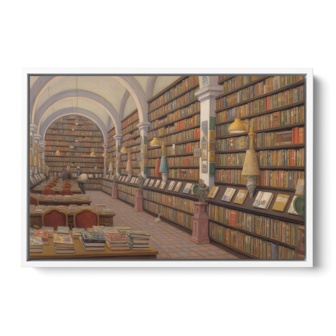 Biblioteca Palafoxiana - White Framed Canvas Wall Art - Front