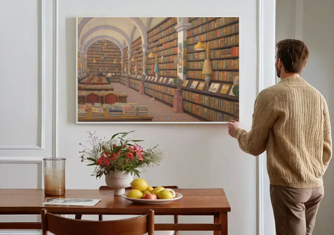 Biblioteca Palafoxiana canvas wall art above a dining table