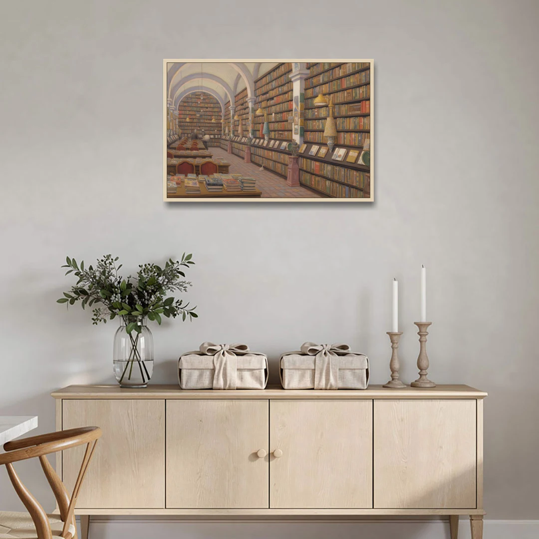 Biblioteca Palafoxiana - Oak Framed Canvas Wall Art - Coffee Table - 36x24