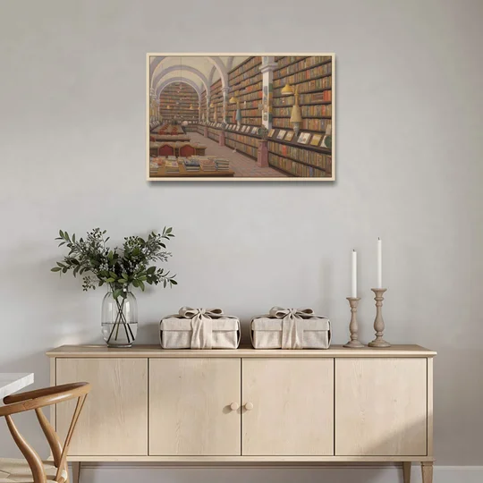 Biblioteca Palafoxiana - Oak Framed Canvas Wall Art - Coffee Table - 36x24