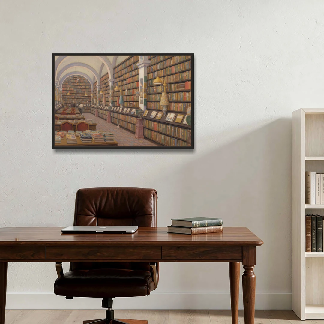 Biblioteca Palafoxiana - Black Framed Canvas Wall Art - Office - 36x24