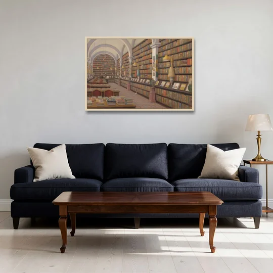 Biblioteca Palafoxiana - Oak Framed Canvas Wall Art - Sofa - 36x24