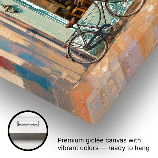 Bicycle Wall Art at the Mint Green Cafe - Canvas Wall Art - Gallery Wrap Corner