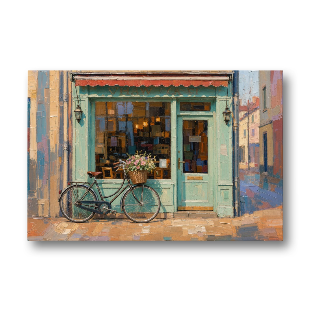 Bicycle Wall Art at the Mint Green Cafe - Canvas Wall Art - Front