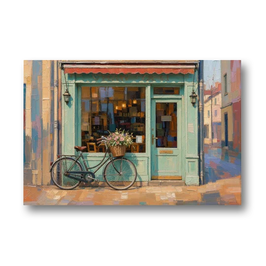 Bicycle Wall Art at the Mint Green Cafe - Canvas Wall Art - Front