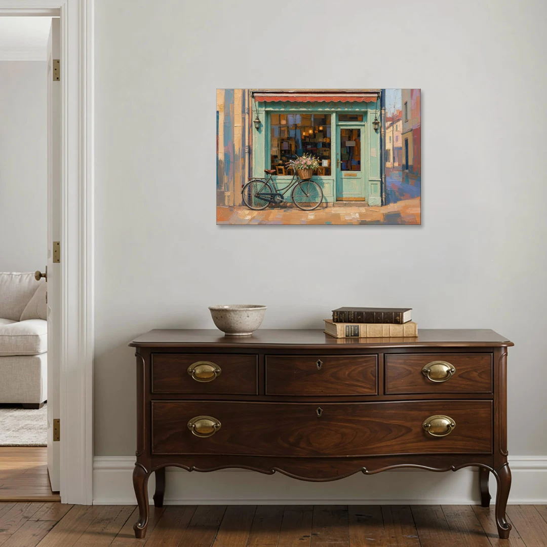 Bicycle Wall Art at the Mint Green Cafe - Canvas Wall Art - Coffee Table - 36x24