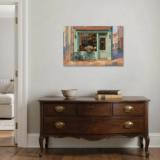 Bicycle Wall Art at the Mint Green Cafe - Canvas Wall Art - Coffee Table - 36x24