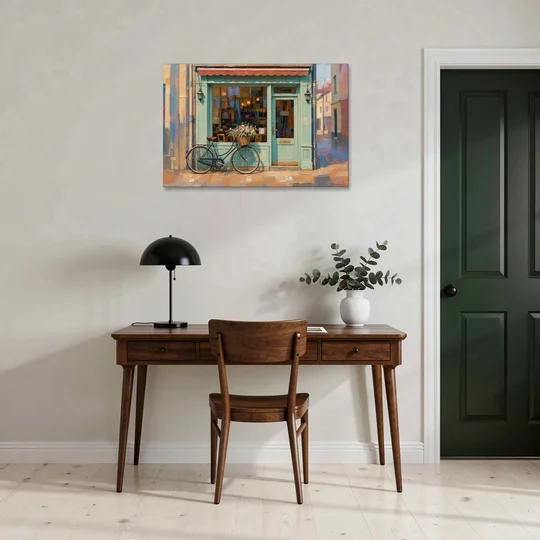 Bicycle Wall Art at the Mint Green Cafe - Canvas Wall Art - Office - 36x24