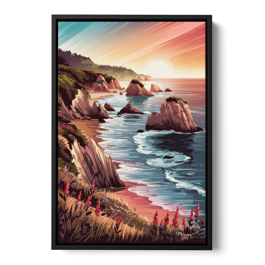 Big Sur Coastal Sunset - Black Framed Canvas Wall Art - Front