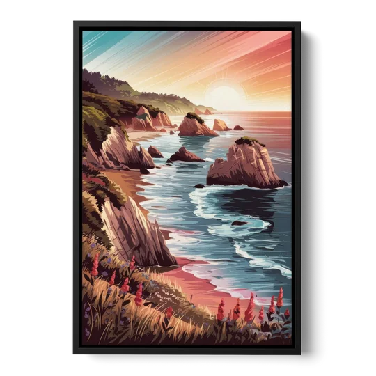Big Sur Coastal Sunset - Black Framed Canvas Wall Art - Front