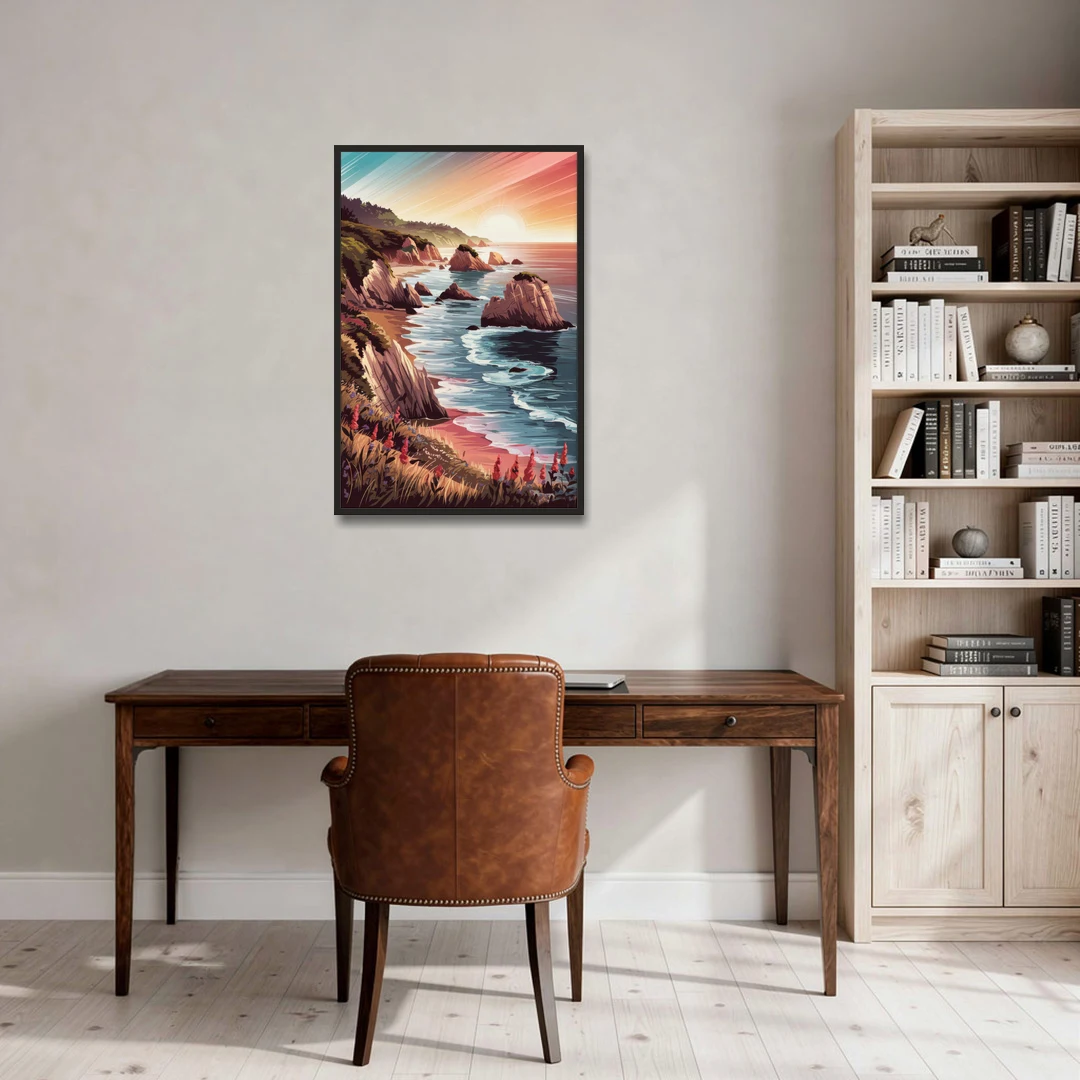 Big Sur Coastal Sunset - Black Framed Canvas Wall Art - Office - 24x36