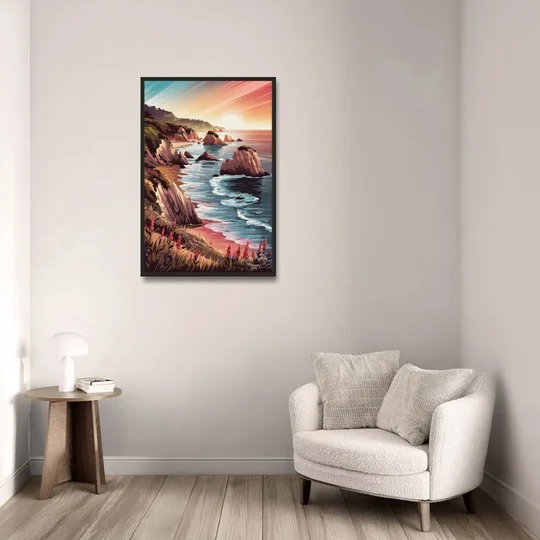 Big Sur Coastal Sunset - Black Framed Canvas Wall Art - Sofa - 24x36