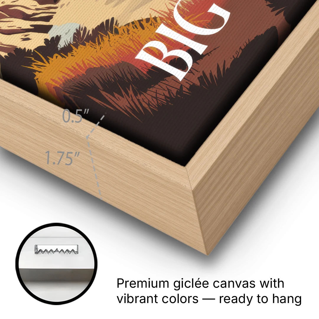 Big Sur Golden Hour - Oak Framed Canvas Wall Art - Gallery Wrap Corner