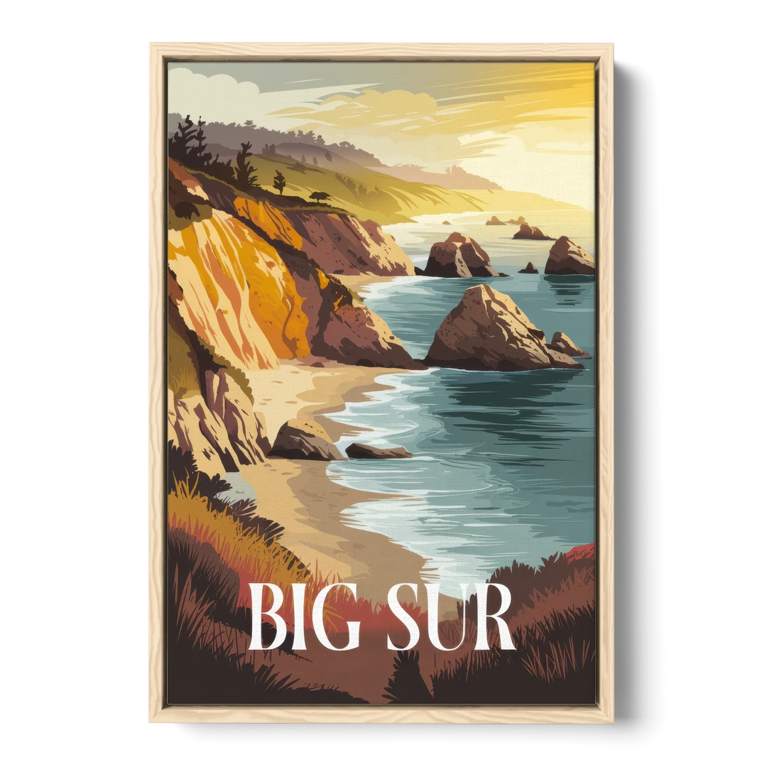 Big Sur Golden Hour - Oak Framed Canvas Wall Art - Front
