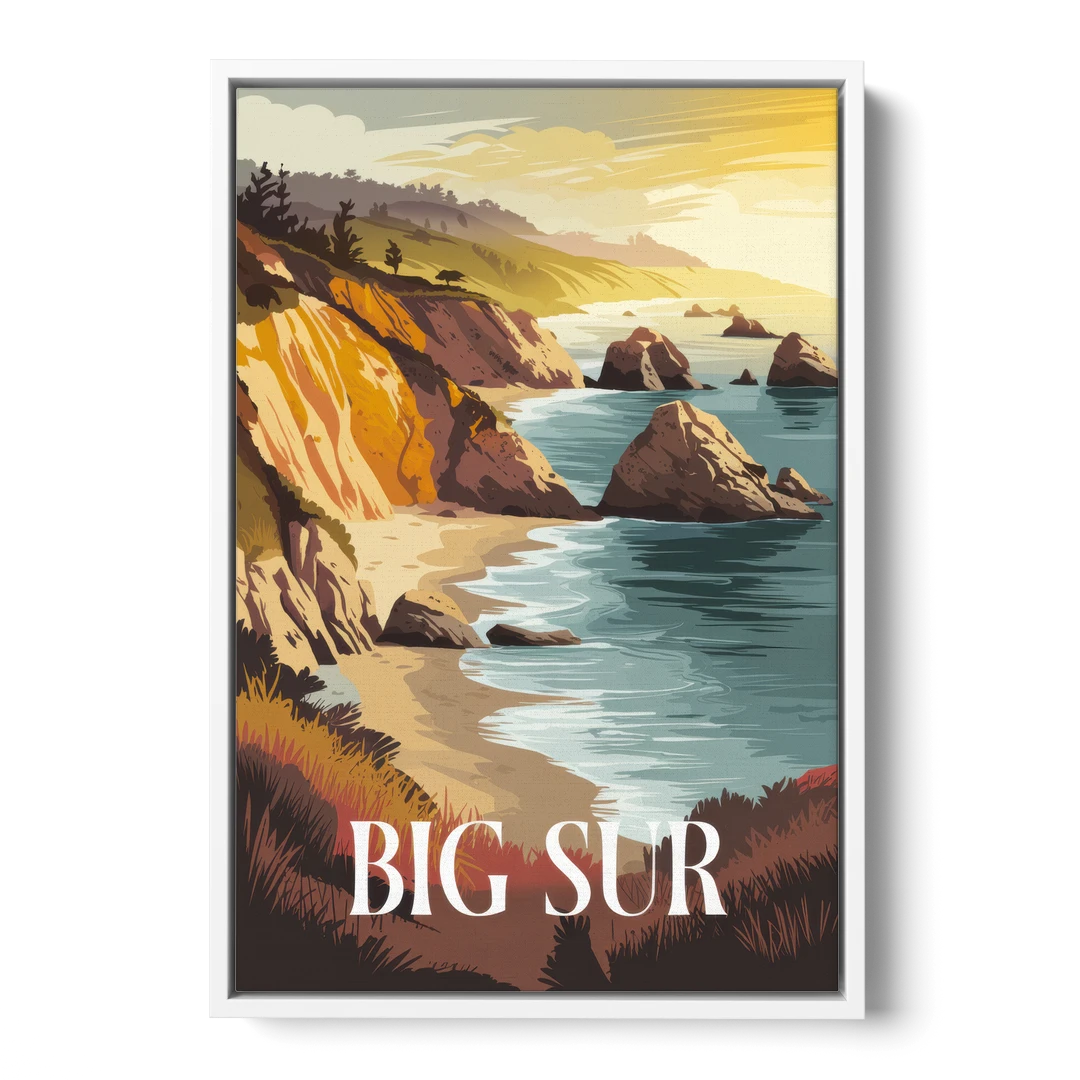 Big Sur Golden Hour - White Framed Canvas Wall Art - Front