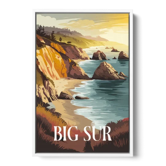 Big Sur Golden Hour - White Framed Canvas Wall Art - Front