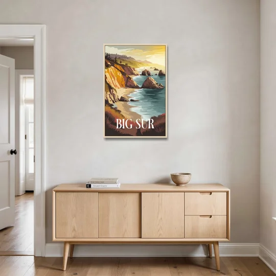 Big Sur Golden Hour - Oak Framed Canvas Wall Art - Coffee Table - 24x36