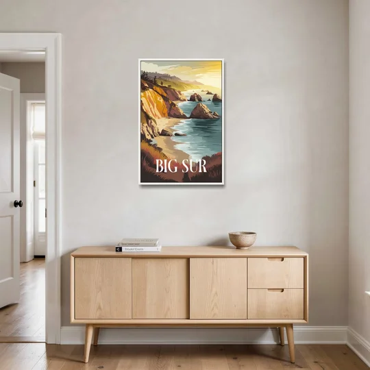 Big Sur Golden Hour - White Framed Canvas Wall Art - Coffee Table - 24x36