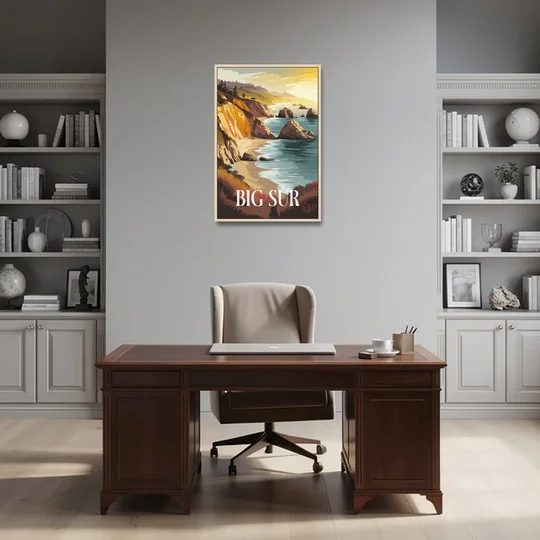 Big Sur Golden Hour - Oak Framed Canvas Wall Art - Office - 24x36