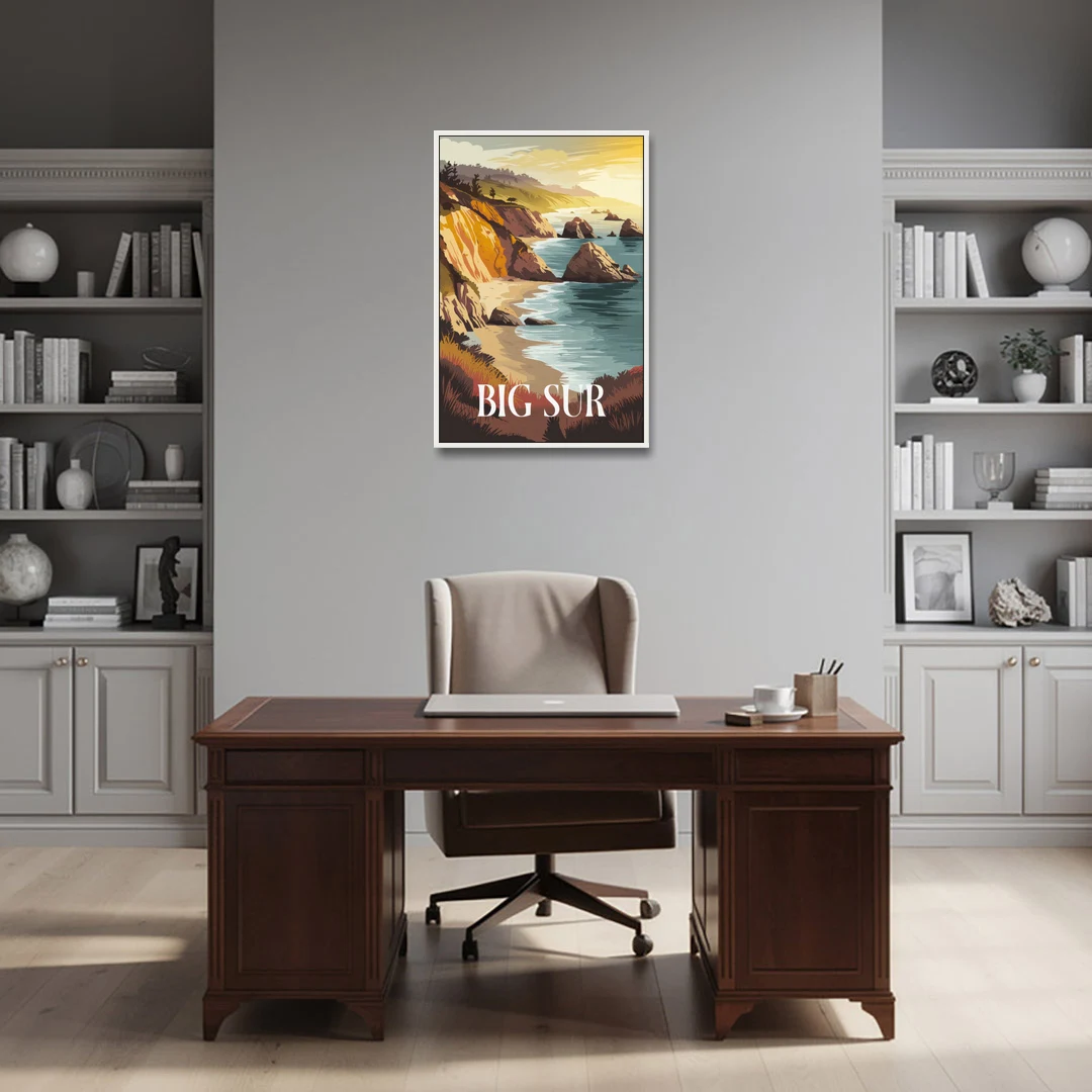 Big Sur Golden Hour - White Framed Canvas Wall Art - Office - 24x36