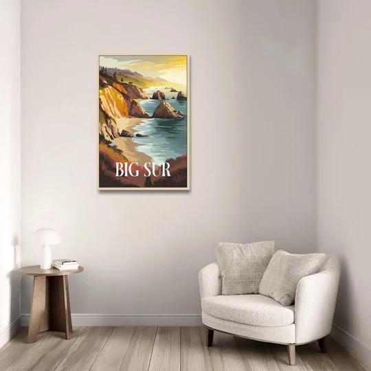 Big Sur Golden Hour - Oak Framed Canvas Wall Art - Sofa - 24x36