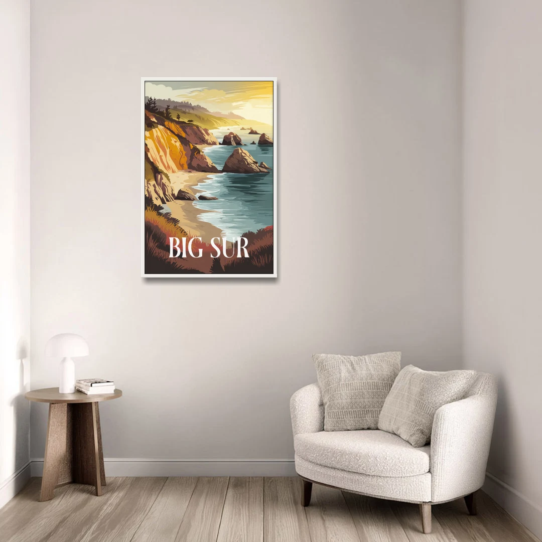 Big Sur Golden Hour - White Framed Canvas Wall Art - Sofa - 24x36