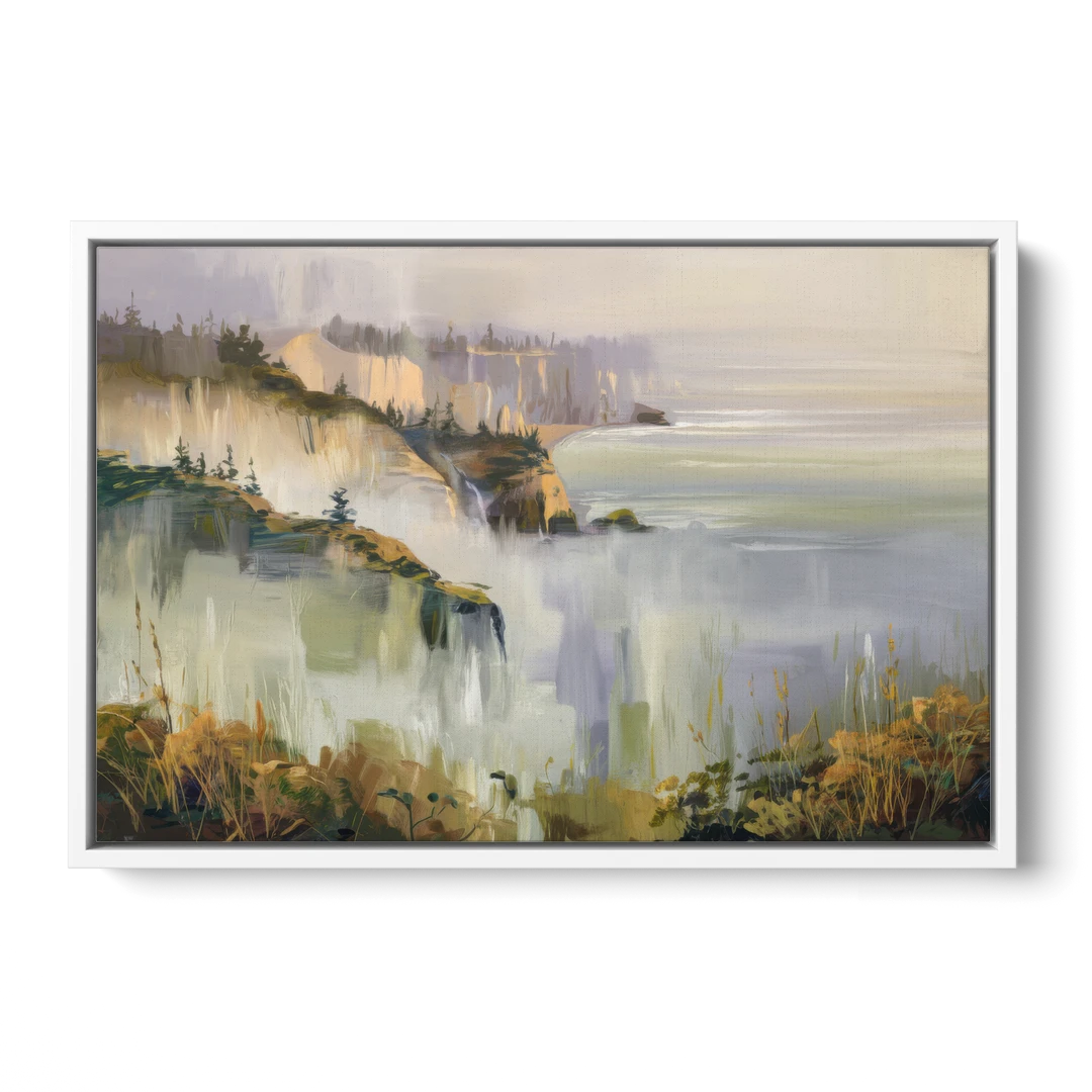 Big Sur Morning Fog - White Framed Canvas Wall Art - Front