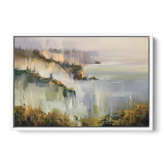 Big Sur Morning Fog - White Framed Canvas Wall Art - Front