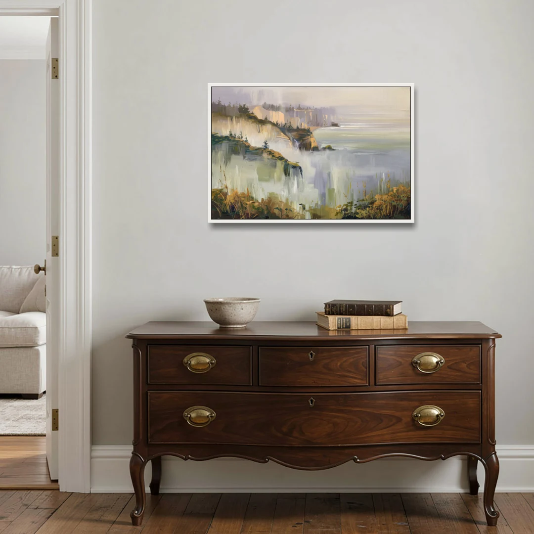 Big Sur Morning Fog - White Framed Canvas Wall Art - Coffee Table - 36x24