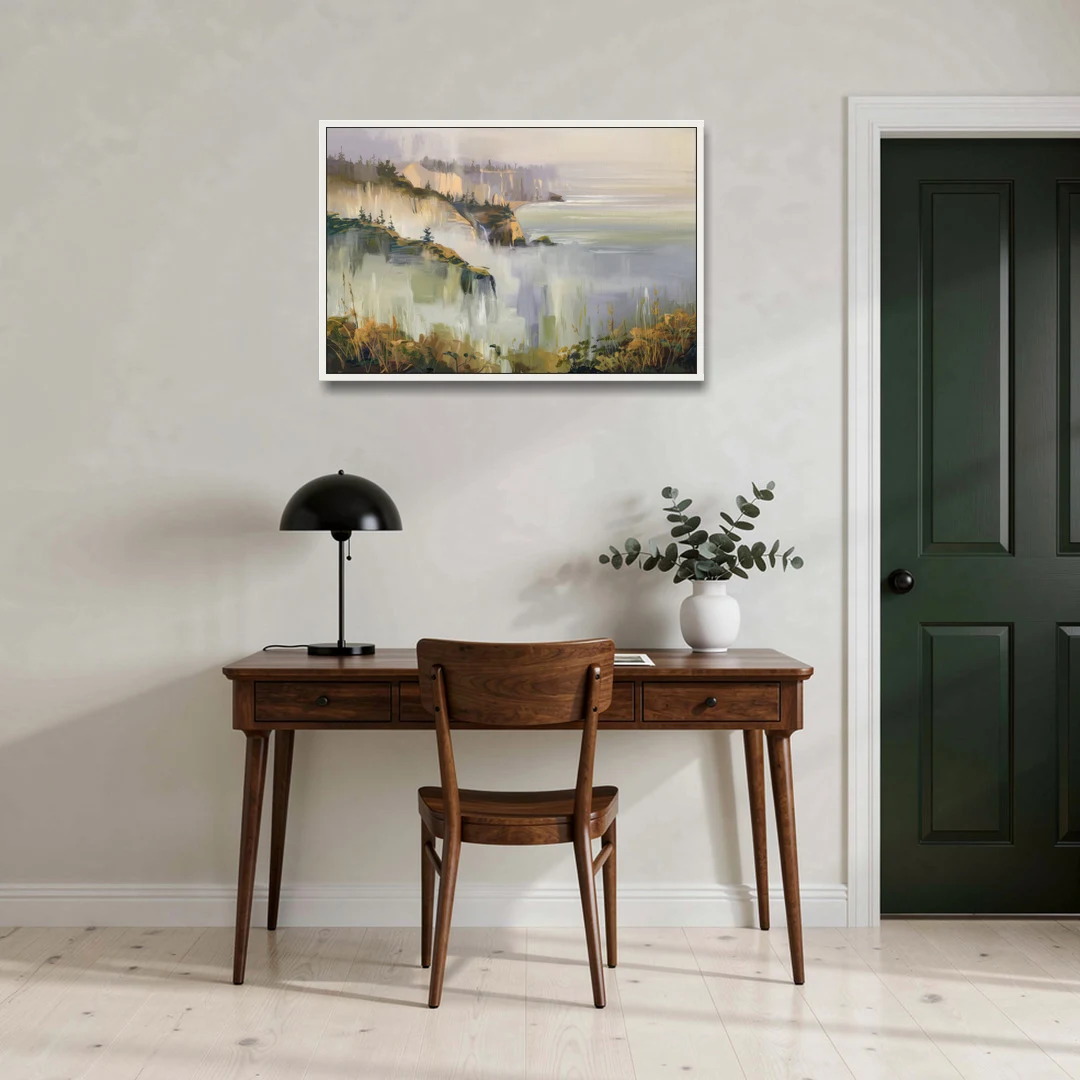 Big Sur Morning Fog - White Framed Canvas Wall Art - Office - 36x24