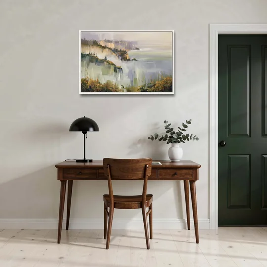 Big Sur Morning Fog - White Framed Canvas Wall Art - Office - 36x24