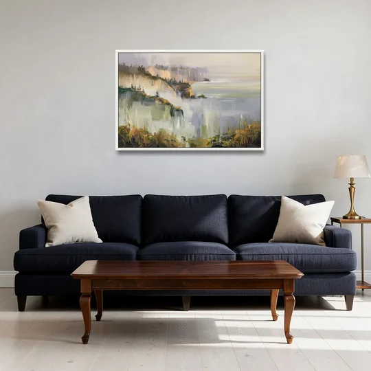 Big Sur Morning Fog - White Framed Canvas Wall Art - Sofa - 36x24
