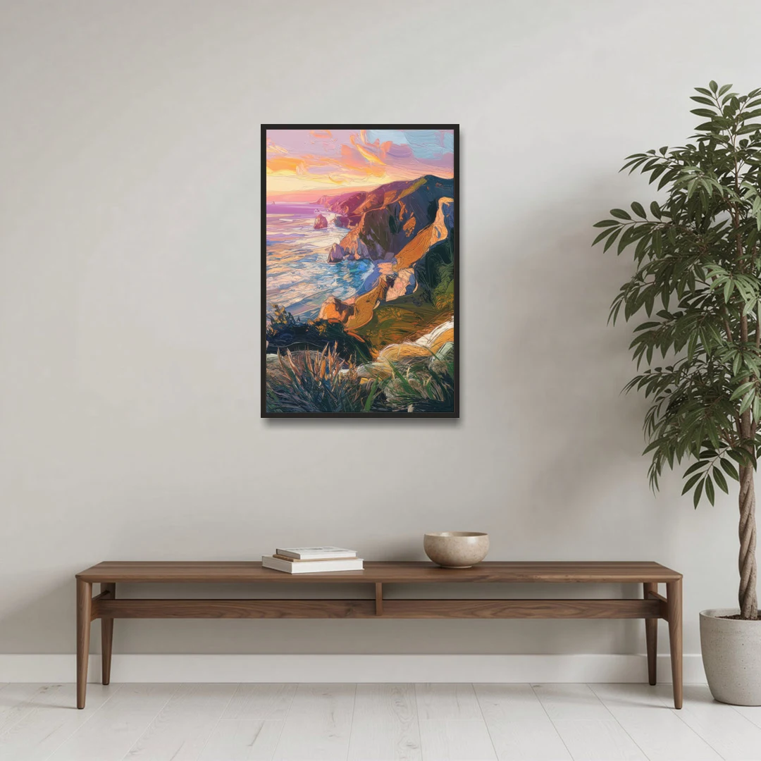 Big Sur Mountain Views - Black Framed Canvas Wall Art - Coffee Table - 24x36