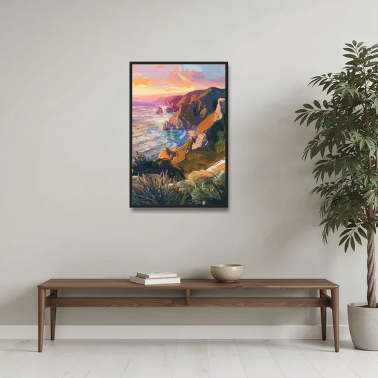 Big Sur Mountain Views - Black Framed Canvas Wall Art - Coffee Table - 24x36