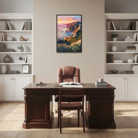 Big Sur Mountain Views - Black Framed Canvas Wall Art - Office - 24x36