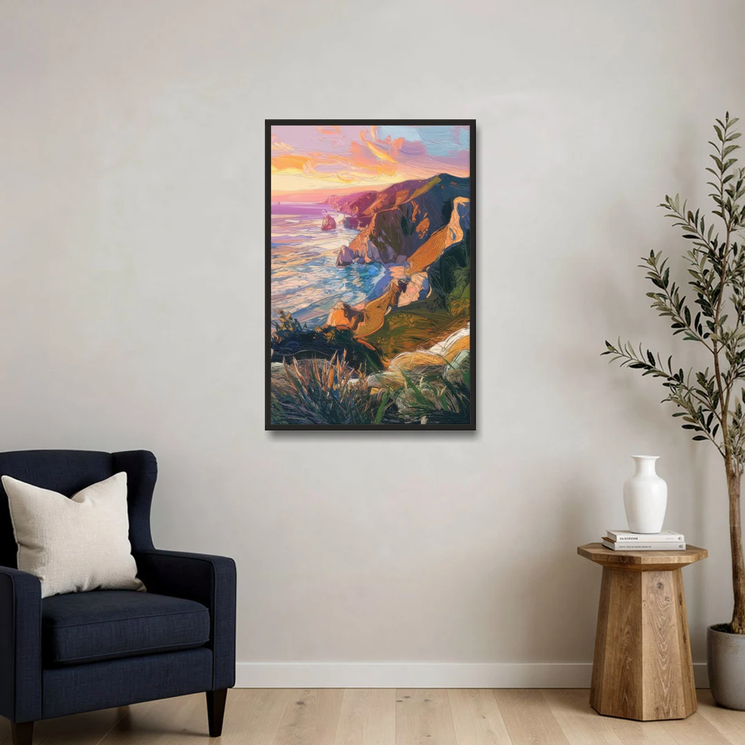 Big Sur Mountain Views - Black Framed Canvas Wall Art - Sofa - 24x36