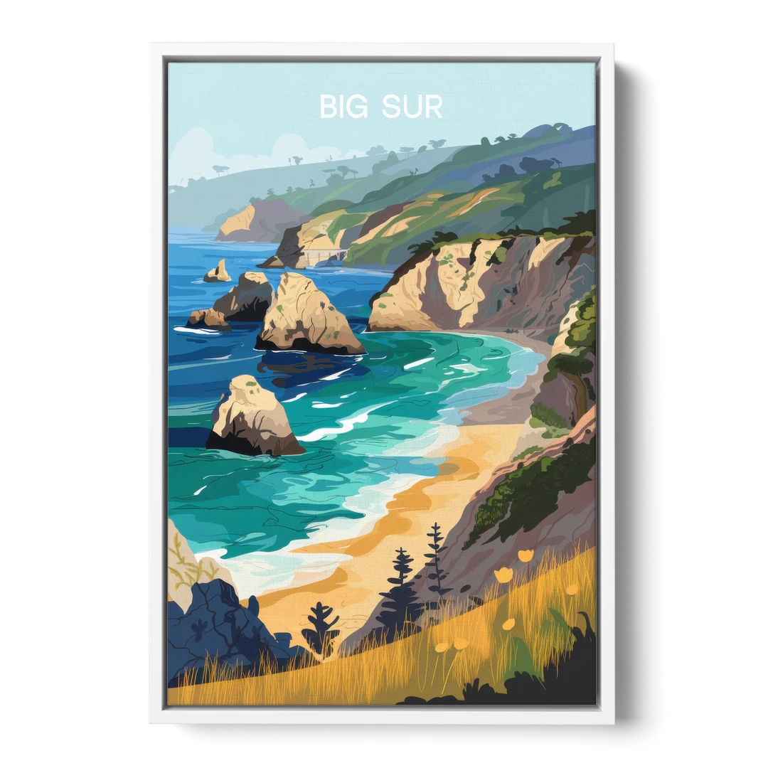 Big Sur Nature Escape - White Framed Canvas Wall Art - Front