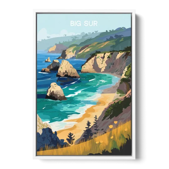 Big Sur Nature Escape - White Framed Canvas Wall Art - Front