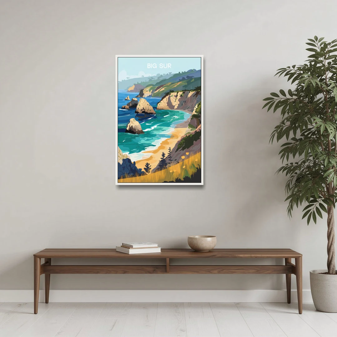 Big Sur Nature Escape - White Framed Canvas Wall Art - Coffee Table - 24x36