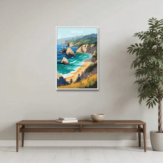 Big Sur Nature Escape - White Framed Canvas Wall Art - Coffee Table - 24x36