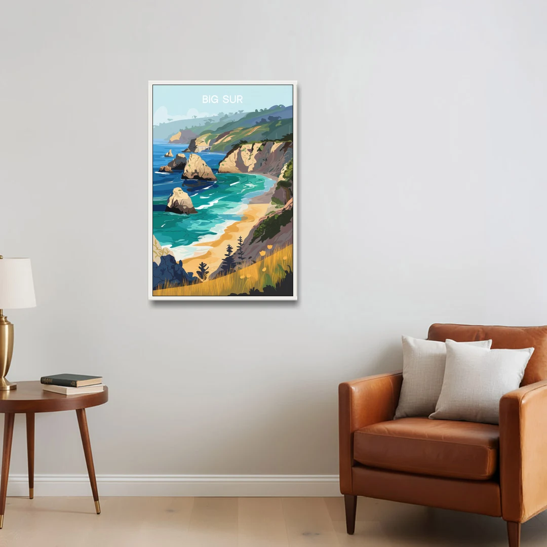 Big Sur Nature Escape - White Framed Canvas Wall Art - Sofa - 24x36