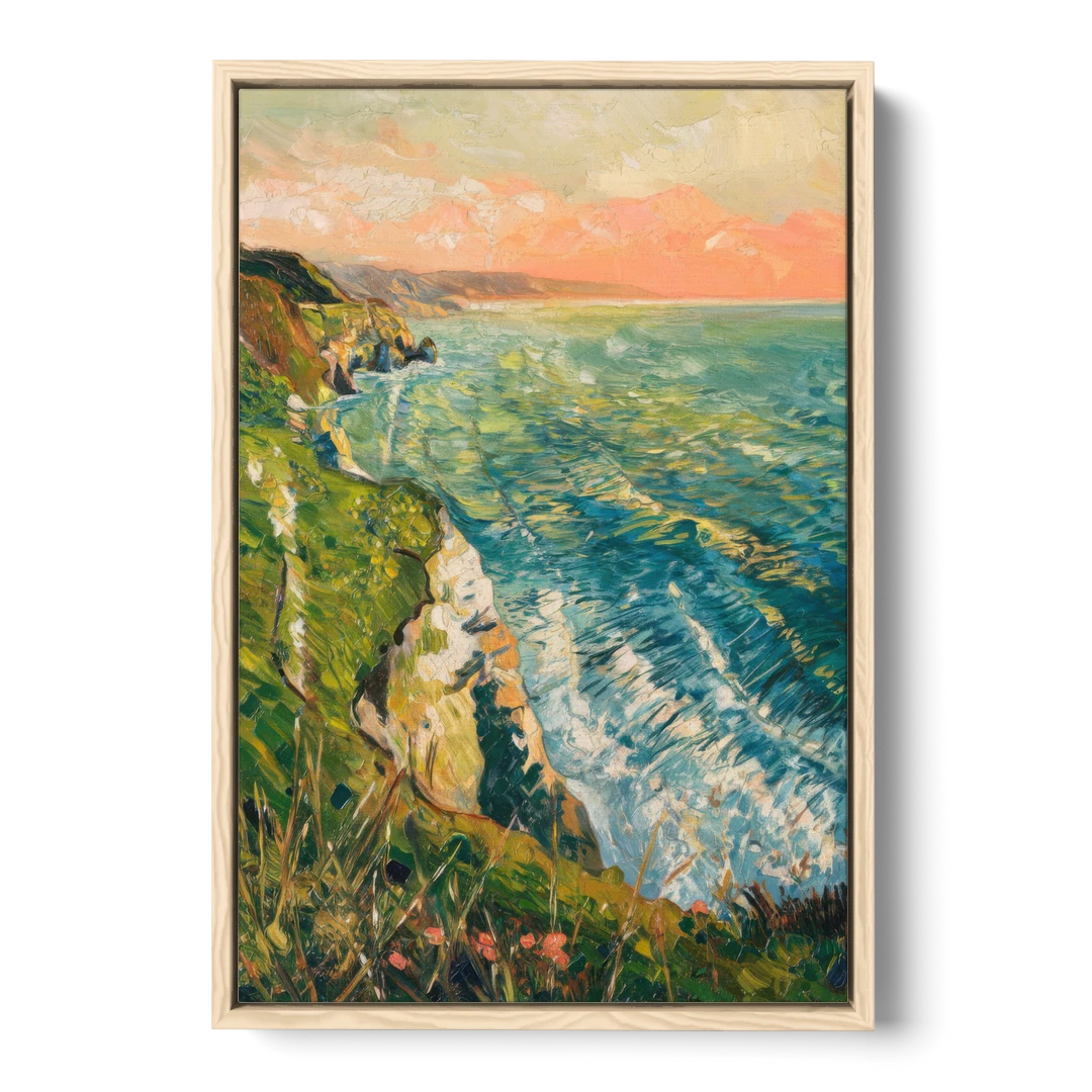 Big Sur Ocean Cliffs - Oak Framed Canvas Wall Art - Front