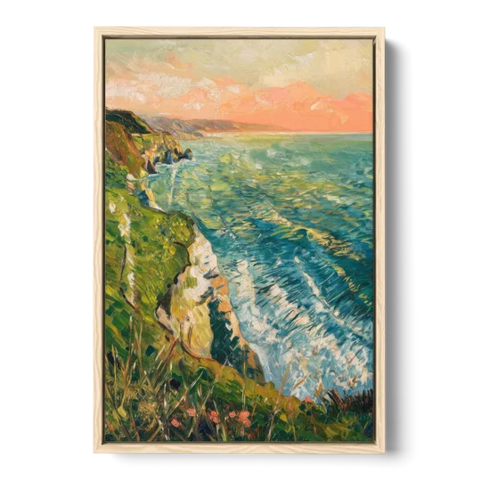 Big Sur Ocean Cliffs - Oak Framed Canvas Wall Art - Front