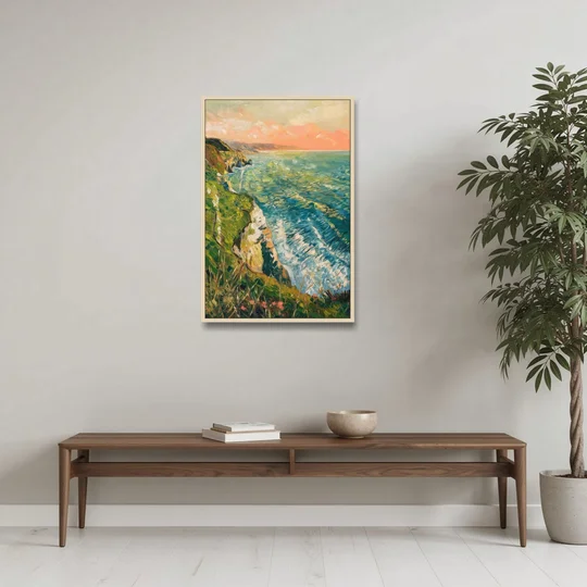 Big Sur Ocean Cliffs - Oak Framed Canvas Wall Art - Coffee Table - 24x36