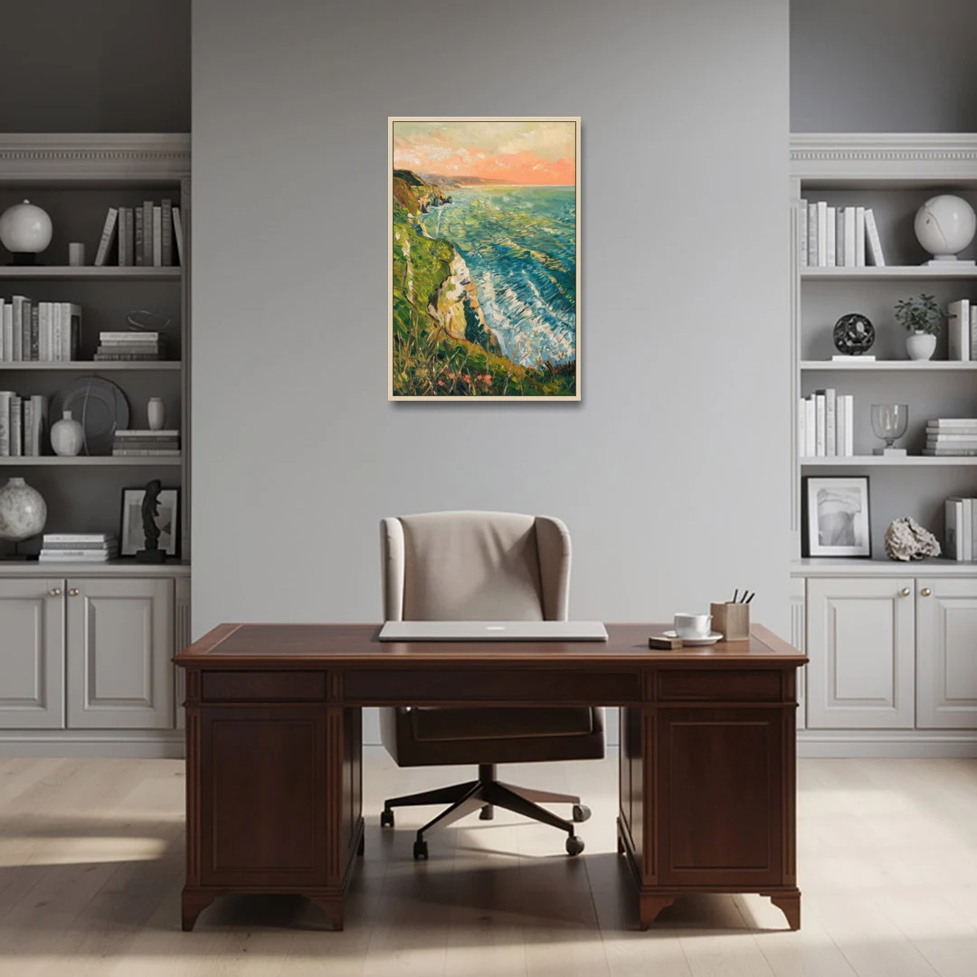 Big Sur Ocean Cliffs - Oak Framed Canvas Wall Art - Office - 24x36