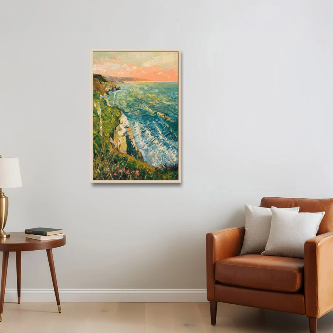 Big Sur Ocean Cliffs - Oak Framed Canvas Wall Art - Sofa - 24x36