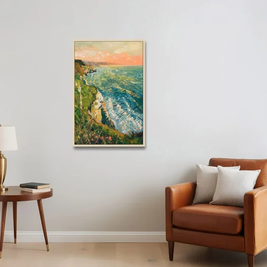 Big Sur Ocean Cliffs - Oak Framed Canvas Wall Art - Sofa - 24x36